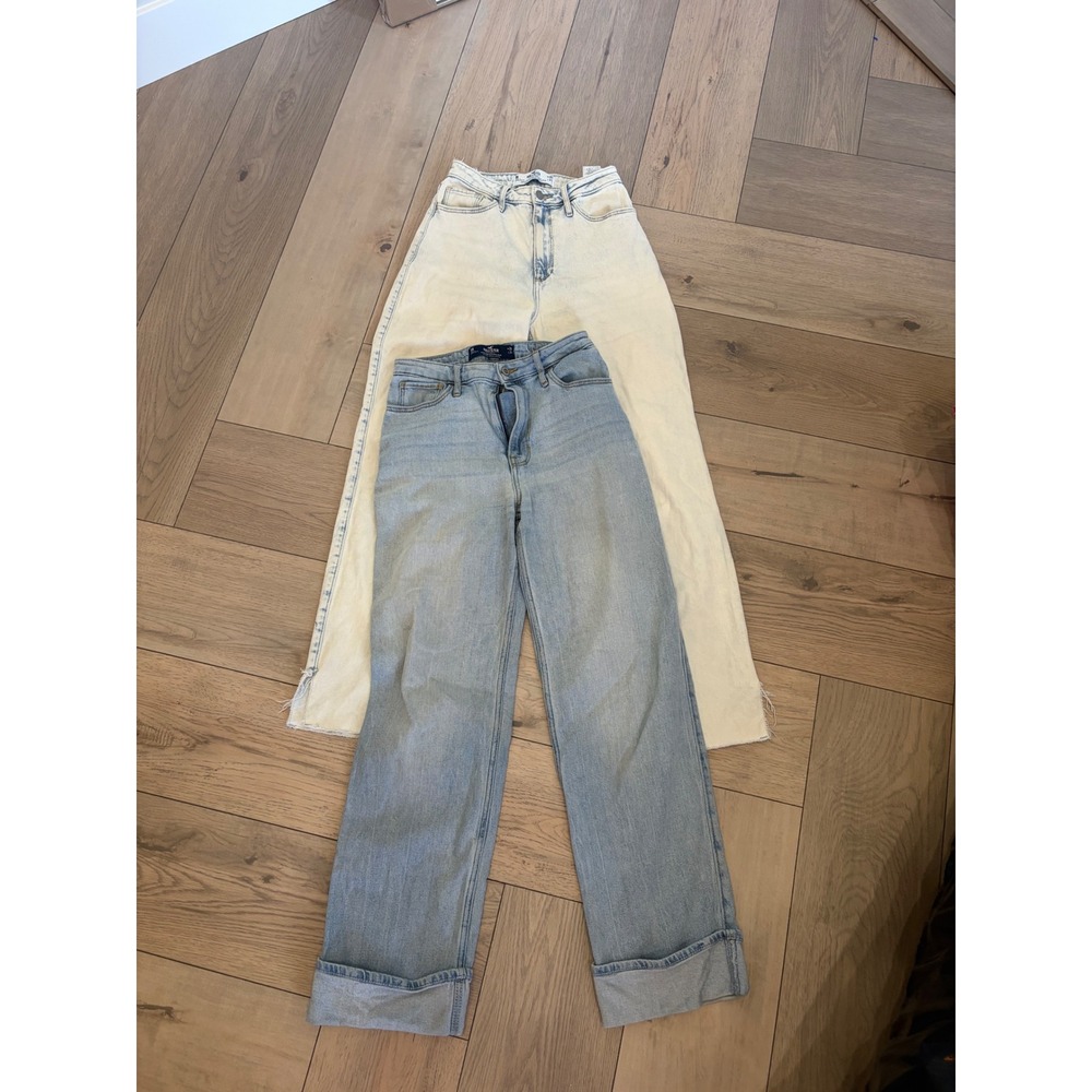 Hollister Ultra High Rise Dad Jeans Bundle Size 3R 26W Light Wash Raw Hem 2pk